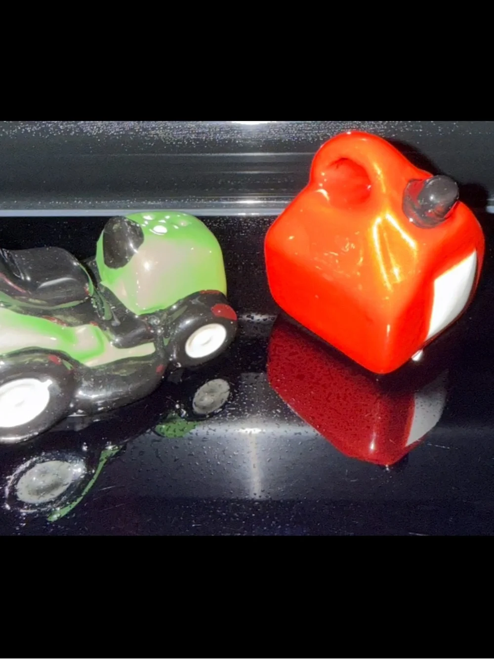 Mini Riding Lawn Mower & Gas Can Salt & Pepper Shakers- summer farm barn